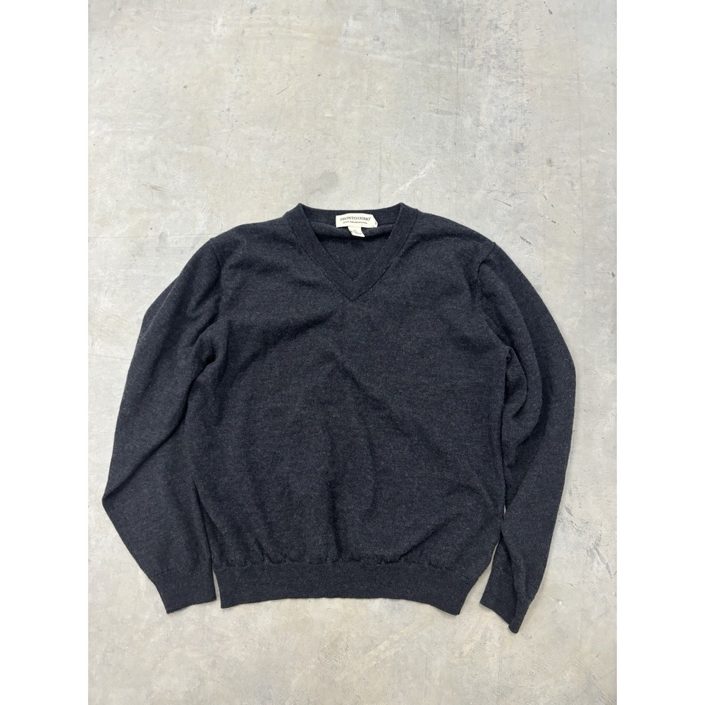 Pronto-Uomo Men's Sweater Extra Fine Merino Wool V-neck Size XL Dark Gray